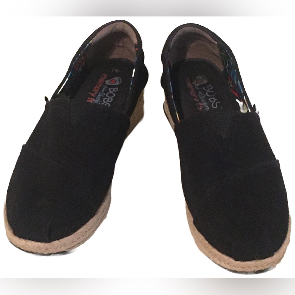 BOBS wedge canvas Skechers Black 7 - Picture 2 of 10